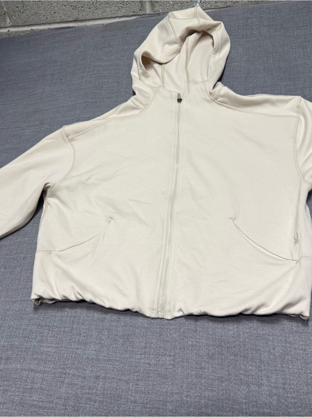 Spyder Cream Full-Zip ,short Hooded Jacket